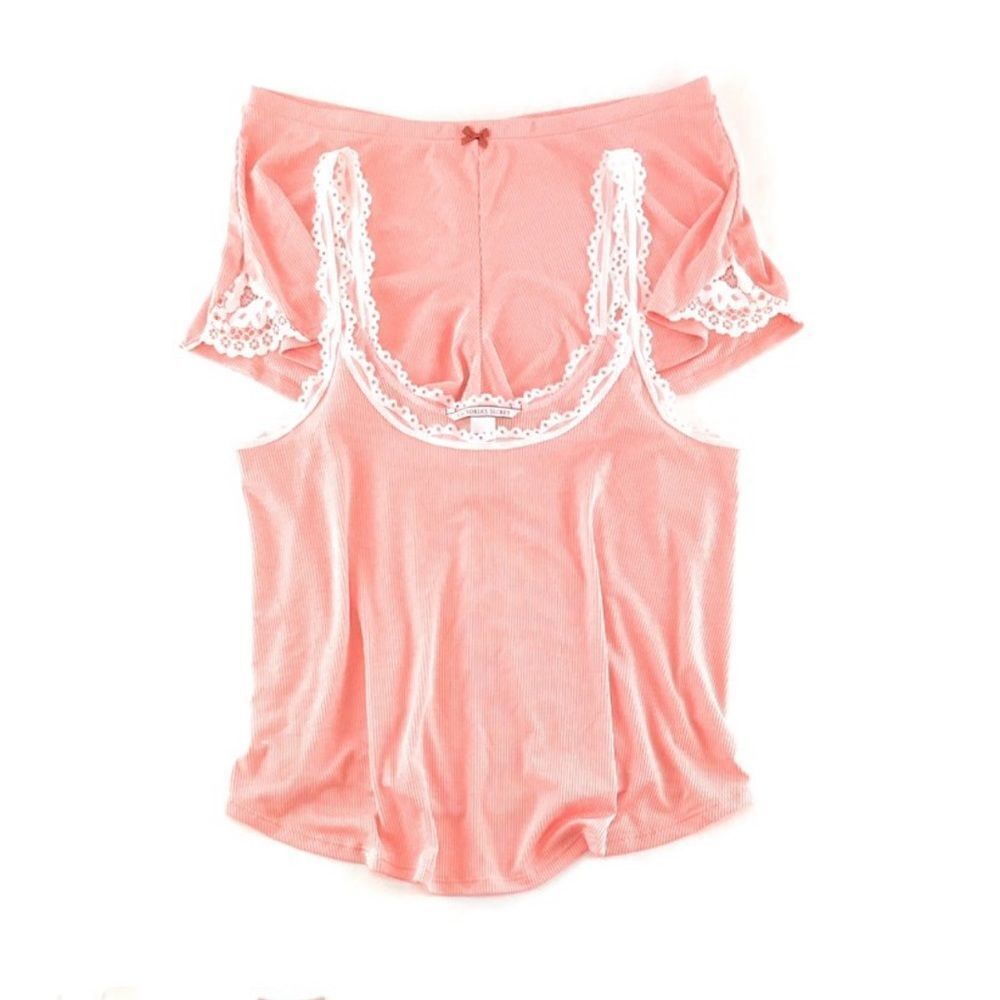 Victorias Secret Ultra Soft Ribbed Cami Tank & shorts pajama set peach Large